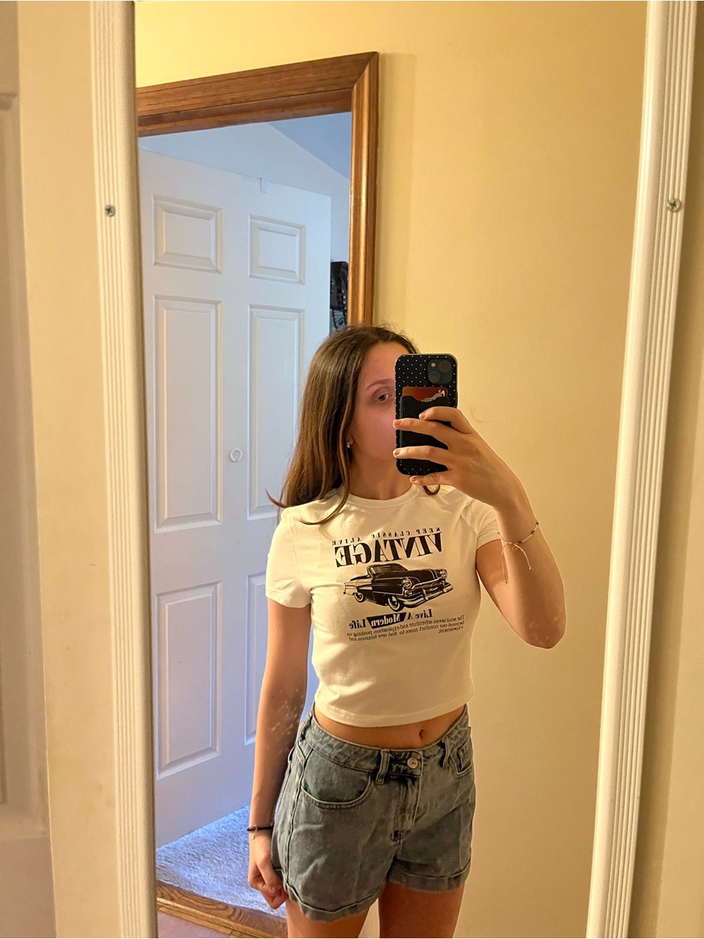 SHEIN White Vintage Car Graphic Crop Tee